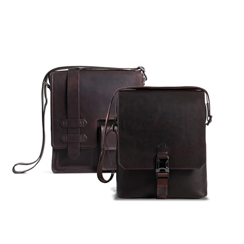 VELEZ Dark Brown Top Grain Leather Small Messenger + Crossbody Purse For Men