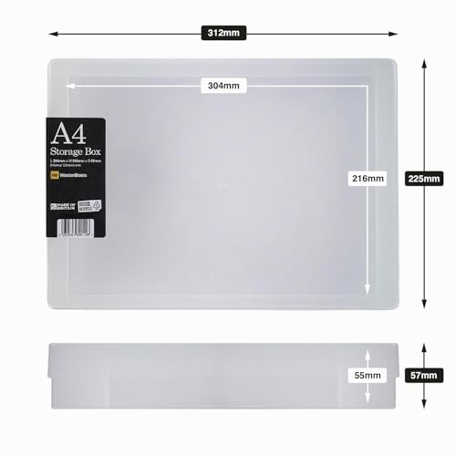 WestonBoxes Bastel-Aufbewahrungsboxen aus Kunststoff im A4-Format mit Deckel für Kunstbedarf, Papier und Karton – 5 Stück (Klar/Transparent)