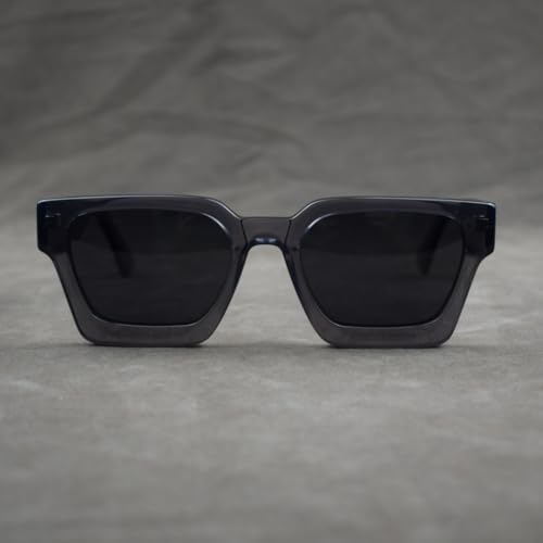 Image of Retro Fashion Thick Acetate Polarized Sunglasses Trendy Square Men Womens Black Grey Shades Vintage