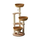 キャットタワー 木製 大型 据え置き インテリア性 多頭飼い スリム 夏冬兼用 見晴台付き 猫タワー 天然麻紐 爪とぎ 高さ133cm 三つ手編みカゴ