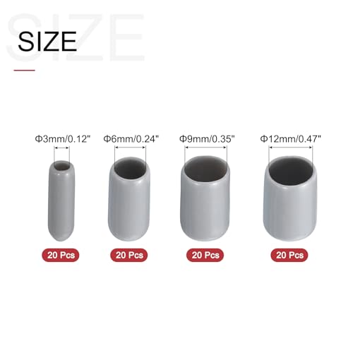 Image of uxcell 80pcs Round Rubber End Caps 1 /8 inch 1 /4 inch 3 /8 inch 1 /2 inch Grey Vinyl Cover Screw Thread Protectors Assortment Kit(3mm 6mm 9mm 12mm)