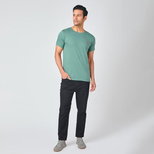 Image of MARKRICH Men's Athleisure 100% Cotton Rich Short for Casual Regular fit Plain Half Sleeve Solid Colors Crew Neck Summer Wear T Shirt