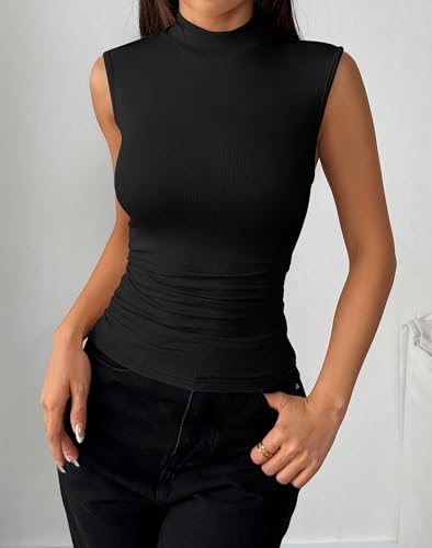 Zeagoo Womens Sleeveless Mock Turtleneck Tank Tops Slim Fit Stretch Ribbed Tops Casual Basic Layering Shirts 20252