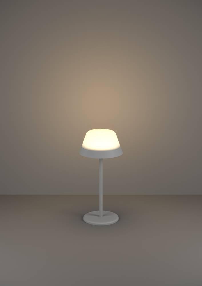 Eglo Meggiano lampada da tavolo a LED per esterni, lampada | da campeggio, dimmerabile, con paralume a sospensione, attacco USB, plastica bianca e grigia, luce bianca calda, RGB, IP54