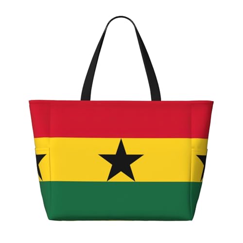 Flag Of Ghana Beach Tote Bags For Women Travel Totes Bag Handbag With Zipper And Pockets For Travel Vacation2