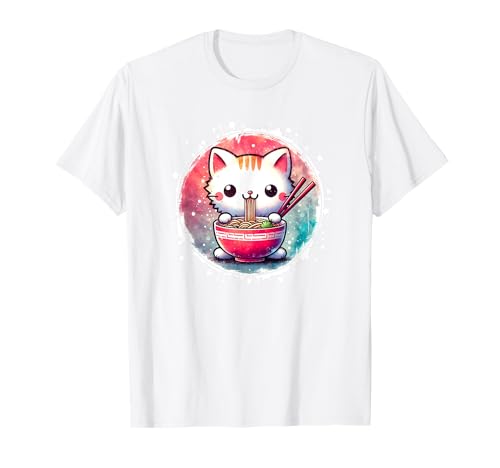 Chat mignon ramen anime japonais enfants adolescentes fille femme kawaii t-shirt