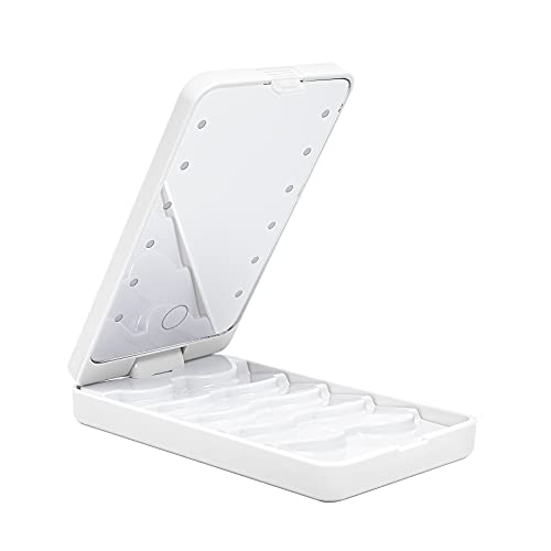 AORAEM LED Eyelash Holder Case Container with LED Light White Makeup Mirror Storage Eyelash Extension Organizer Eyelash Box for False Eyelash (White#1)