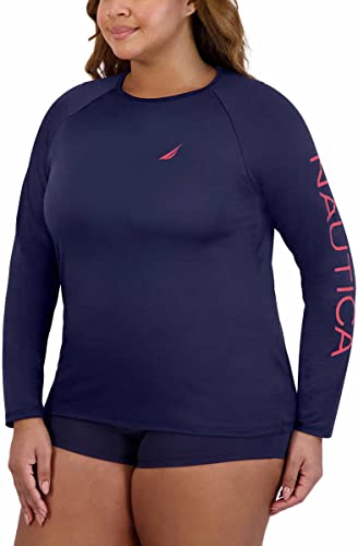 Image of Nautica Women's Long Sleeve Rashguard - Quick-Dry, UPF Protection, Swim Shirt, Pool, Beach, Hiking, Yoga, Volleyball