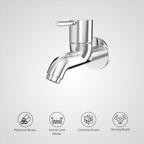 Image of GLOXY Premium Brass Bib Cocke Short Body with Chrome Finish - Short Body Wash Basin Tap Royal Lever with Wall Flange - Bib Cock Tap for Kitchen Sink, Bathrooms, Gardens - 10 Years Warranty