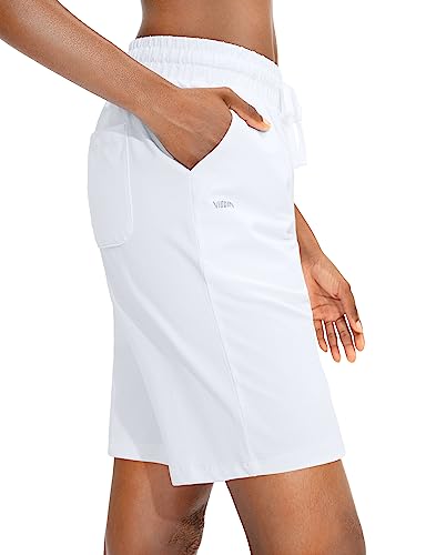 Viodia Women's Bermuda 10" Long Shorts with Pockets Cotton Sweat Shorts Jersey Knee Length Shorts for Summer2