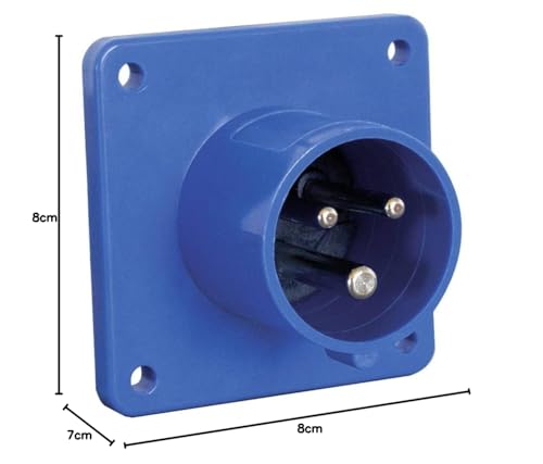as - Schwabe - CEE Anbaustecker - Camping Stecker - 230 V, 16 A, 3-polig - Outdoorstecker - Flanschmaß 75x75 mm, Einbautiefe 33 mm - zur Verwendung im Außenbereich geeignet - IP44 - blau, 61014