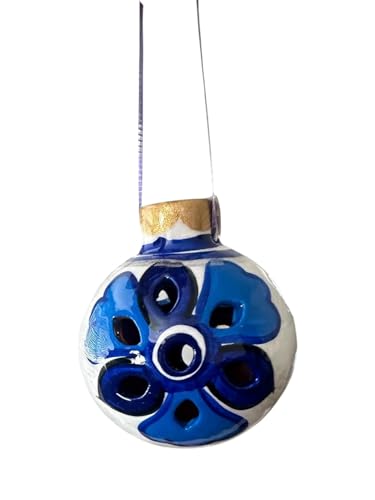 Set of 4 Blue and White Mexican Pottery Christmas Ornaments,