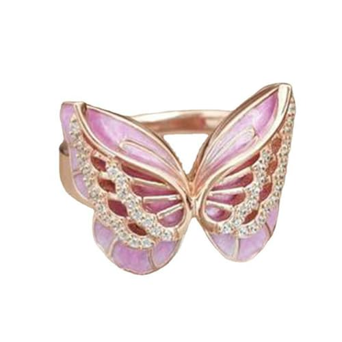 VCODWCSJO Anillo Mariposa Epoxi Creativo Forma Animal Joyería Mujer-Rosa-6