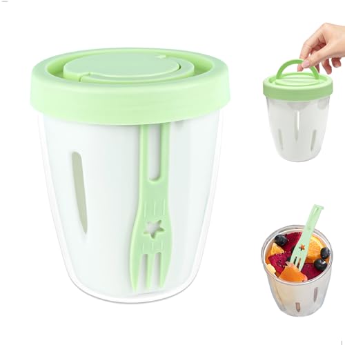 gexuamz Vaso Frutas Verduras, 500ml Recipiente Portátil para Ensaladas con Colador y Tenedor, Reutilizable Vasos Yogurtera con Tapa, Vegetales Contenedor para Viajes, Oficina y Escuela
