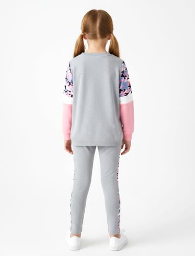 Image of PATPAT Girls 2 Piece Outfits Size 5-6 Years, Grey Camouflage Print Sweatshirts and Leggings Clothing Sets Sweatsuit Fall Outfits Joggers Lounge Set Tracksuit Kids Clothes Girls