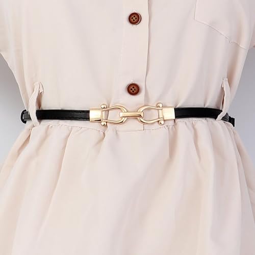 Women's Dress Slim Belt Adjustable Leather Belt with Gold Buckle2