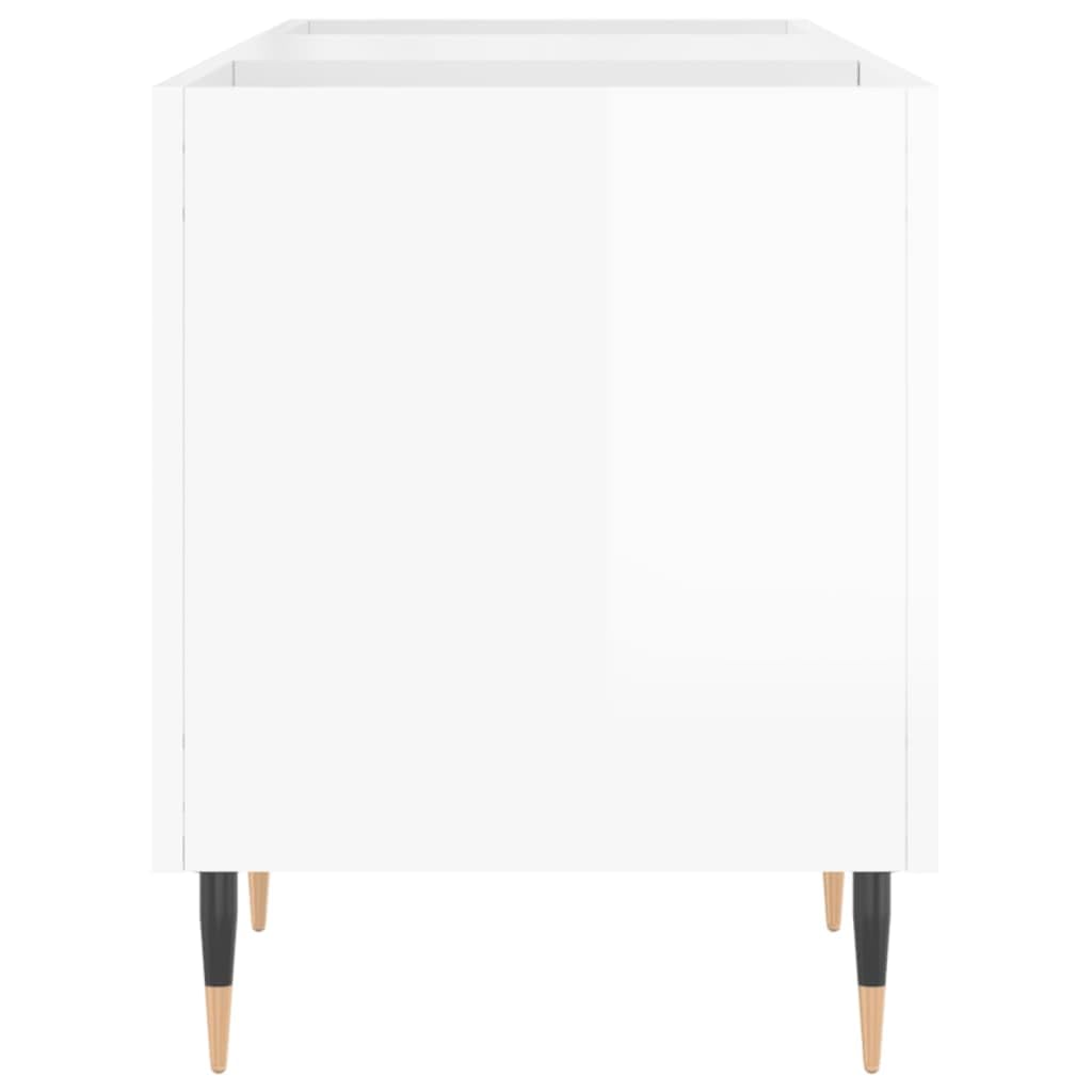 Armoire à disques, blanc brillant, 121 x 38 x 48 cm, en bois avec pieds en fer, espace de rangement pour vinyles, CD et DVD, convient comme meuble multimédia et TV pour salon et home cinéma