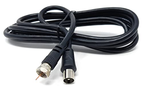 DRUT 2m RF TV Aerial Male to F Type Connector Male Plug Coaxial Coax Cable, Lead, 75 Ohm, 3C-2V 6.5ft Black Nickel Conectors - Image 3