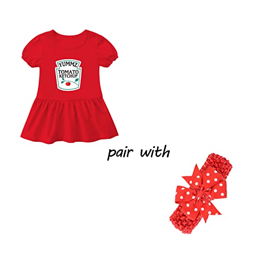 YSCULBUTOL Baby Twins Bodysuit Ketchup Mustard Newborn Girl Matching Outfits Sister Dresses Infant Romper With Headband Set3
