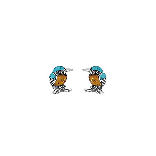 Boucles d'oreilles martin-pêcheur en argent 925 ambre et turquoise