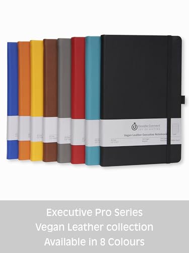 Image of Doodle Pack of 10 Personalized A5 Executive PU Leather Notebook Diary - Hard Bound Professional Office Notebook with Elastic Band, Ribbon Bookmark & Pen Loop | 160 Pages 80 GSM | Corporate & Personal Use - Black
