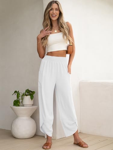 Image of ANRABESS Womens Wide Leg Palazzo Capri Pants 2026 Summer Casual High Waisted Barrel Lounge Flowy Cropped Beach Work Trousers