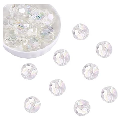 LiQunSweet 10 Pcs 20mm Clear Acrylic Large Beads Faceted AB Color Plated Round Disco Ball Chunky Big Bead for Jewelry Making Home Garland Décor Party Jewelry Making Cover