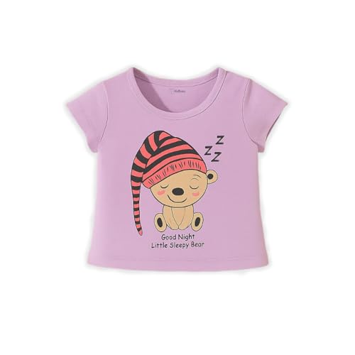Image of Kidbea Baby Girl Bear Printed Cotton Top with Skirt Set | Comfortable, Stylish or Casual Outfit for Kids (Purple, 6-12 Months)