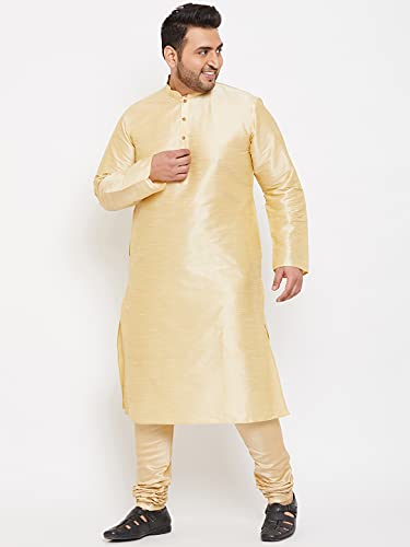 Image of VASTRAMAY Men Plus Size Silk Blend Kurta Pyjama Set | Mandarin Collar Full Sleeve Kurta with Drawstring Pyjama | Festive Ethnic Wear