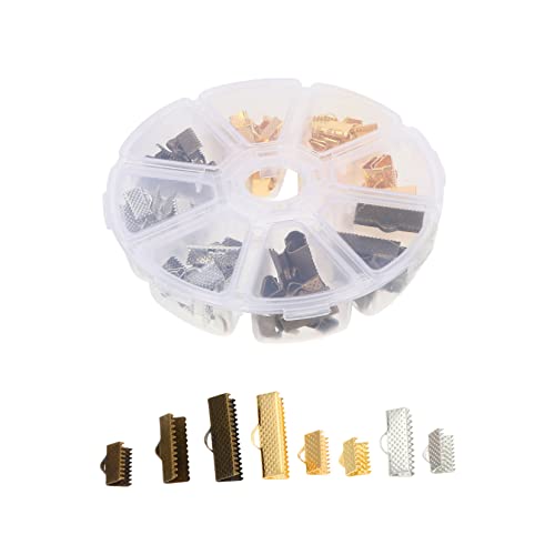 DOITOOL 135-piece Kit DIY Ribbon End Clamp Crimps Jewelry Pinch Clamp Cord Ends Clips for Craft and Jewelry Making Projects