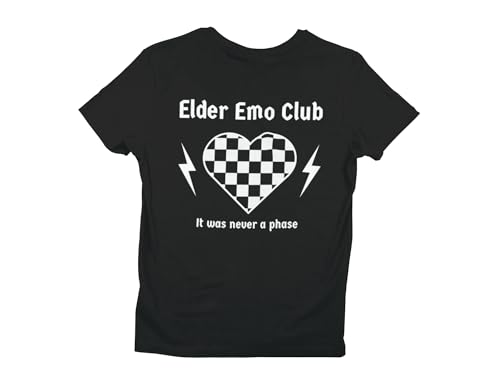 Elder Emo T-Shirt - Checkerboard Design - Unisex 100% Cotton Sizes S to 5XL Black