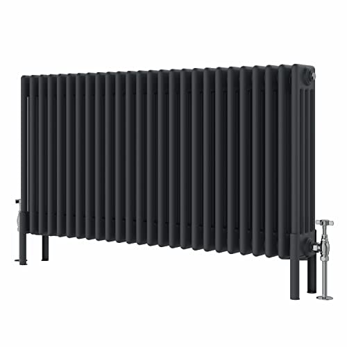 Warmehaus Traditional Cast Iron Style Anthracite 4 Column Horizontal Radiator 600x1190mm Central Heating Space Saving Radiators
