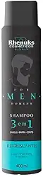 Shampoo 3 em 1 para Homens, Cabelo, Barba e Corpo, Refrescante, 400ml