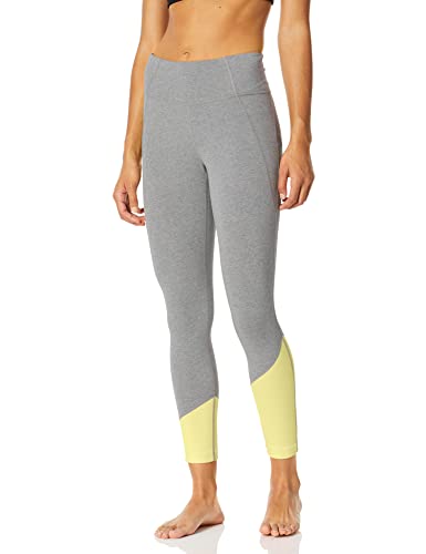 Satva Women's Organic Cotton Yoga Crop Pant with Hidden Pocket MAHA Capri, Heather Grey & Yellow, XLarge