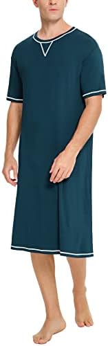 SWOMOG Men's Nightshirt Short Sleeve Nightgown Soft Loose Sleepwear Lightweight Nightwear Comfy Henley Sleep Shirt S-XXL