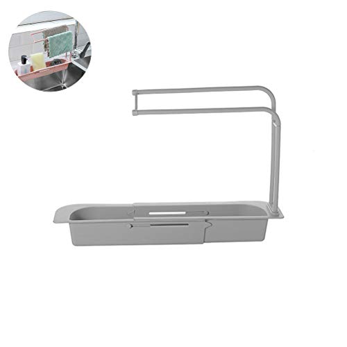 Soporte telescópico para fregadero, estante telescópico, cesta de drenaje expandible, dispensador de jabón/esponja/trapo de almacenamiento, soporte de esponja y jabón