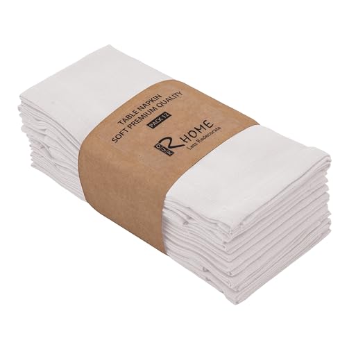 Image of R home Solid Cotton Table Napkins, Soft Cloth Napkins for Dining Table, Reusable & Washable, Ideal for Formal Dining, Cocktail Nights, Weddings, Home Bar & Table Decor (12, White)