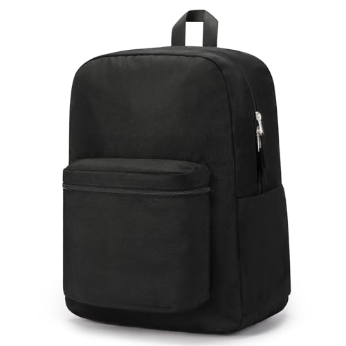 ZORFIN Black Backpack for School Work Travel: Lightweight Bookbag for Girls and Boys - Water Resistant Backpacks for Men and Women