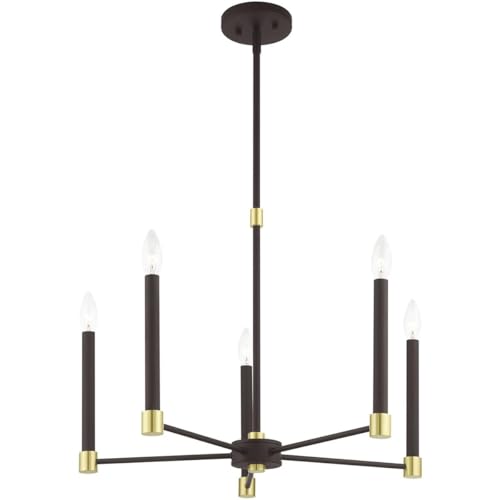 Image of Livex Lighting 46885-07 5 Light Bronze W /Satin Brass Accents Chandelier