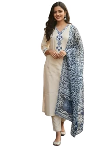 Kurta pantalon femme en pur coton de qualité supérieure Chanderi brodé