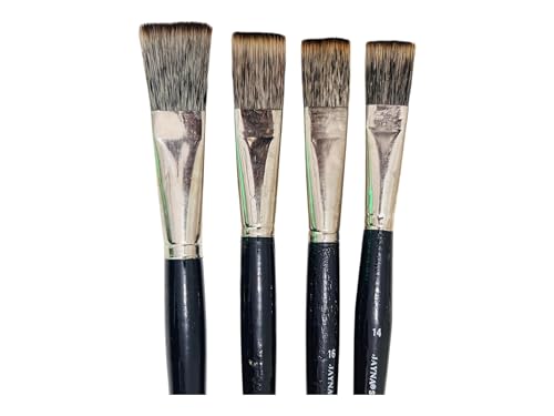 Image of Short Hair Paint Brush Set for Acrylic & Oil Painting | Artist Flat Brushes for Blending, Coating & Broad Strokes | Fine Art for Canvas & Craft Painting | Sizes 14, 16, 18 & 20 (Set of 4)