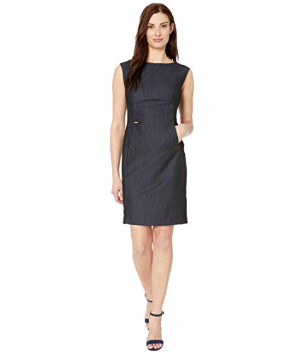 Calvin Klein Rayon Denim Sheath Dress with Hardware Detail Blue 6