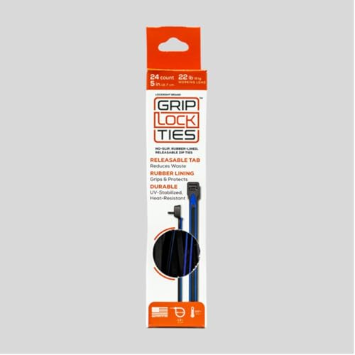 GRIP LOCK TIES G5-BKBU-X24 Cable Ties Zip Ties 5 in Long Blue Rubber Lined Nylon Black Reusable Set of 24