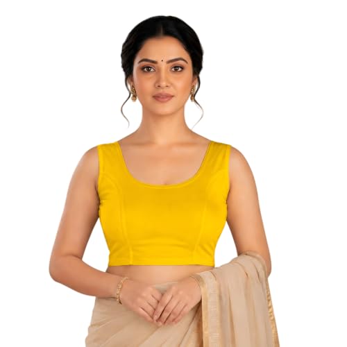 Image of Abhi Readymade Saree Blouse for Women- Sleeveless, Round Neck, Regular-fit, Stretchable, Pull-on Style Blouse