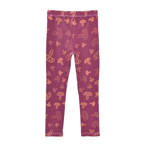 Mushroom on Red Girls Leggings,Workout Leggings for Girls Toddler Athletic Leggings Size for 3-10T2