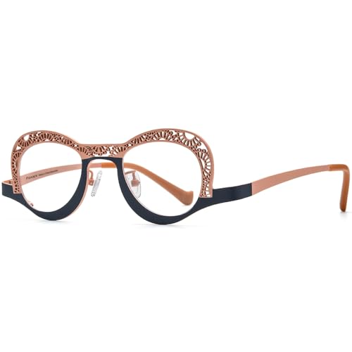 Image of FONEX Colorful Pure Titanium Glasses Frame Women Retro Round Eyeglasses
