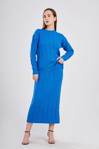 Image of utcoco Womens Sweater Sets Winter Chunky Cable Knit 2 Piece Outfits Sweater Skirt Set