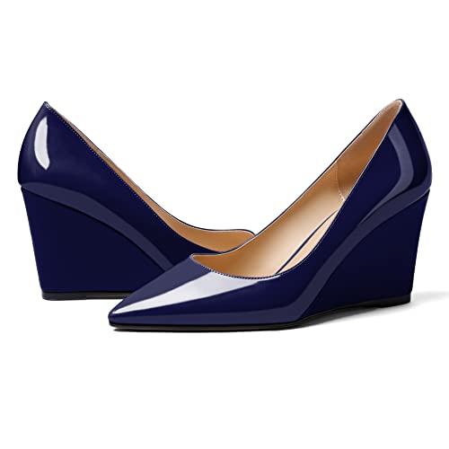 Soireelady Women Wedge Heel Pumps Pointed Toe High Heel Wedges Slip On Heeled Shoes Elegant Dress Shoes for Evening Party Wedding4