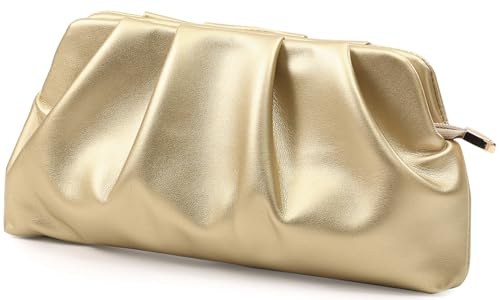 Image of Evening Bag for Women Ruched Clutch Purse Detachable Metal Chain Crossbody Bag