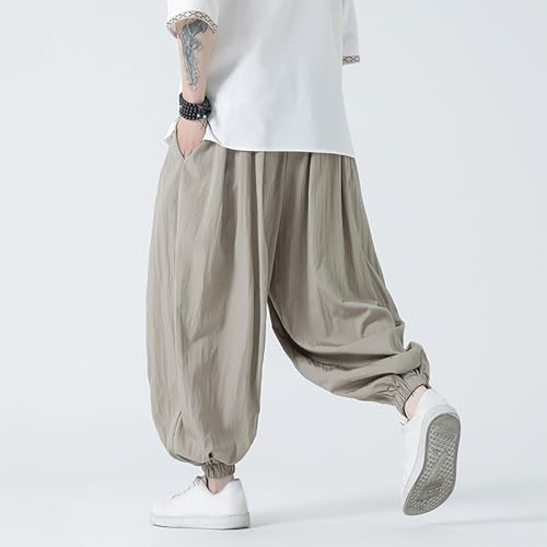 Loose Fit for Mens Fall Summer Linen Sport Gym Harem Flared Wide Leg Trousers Pants Sweatpants Man 20254